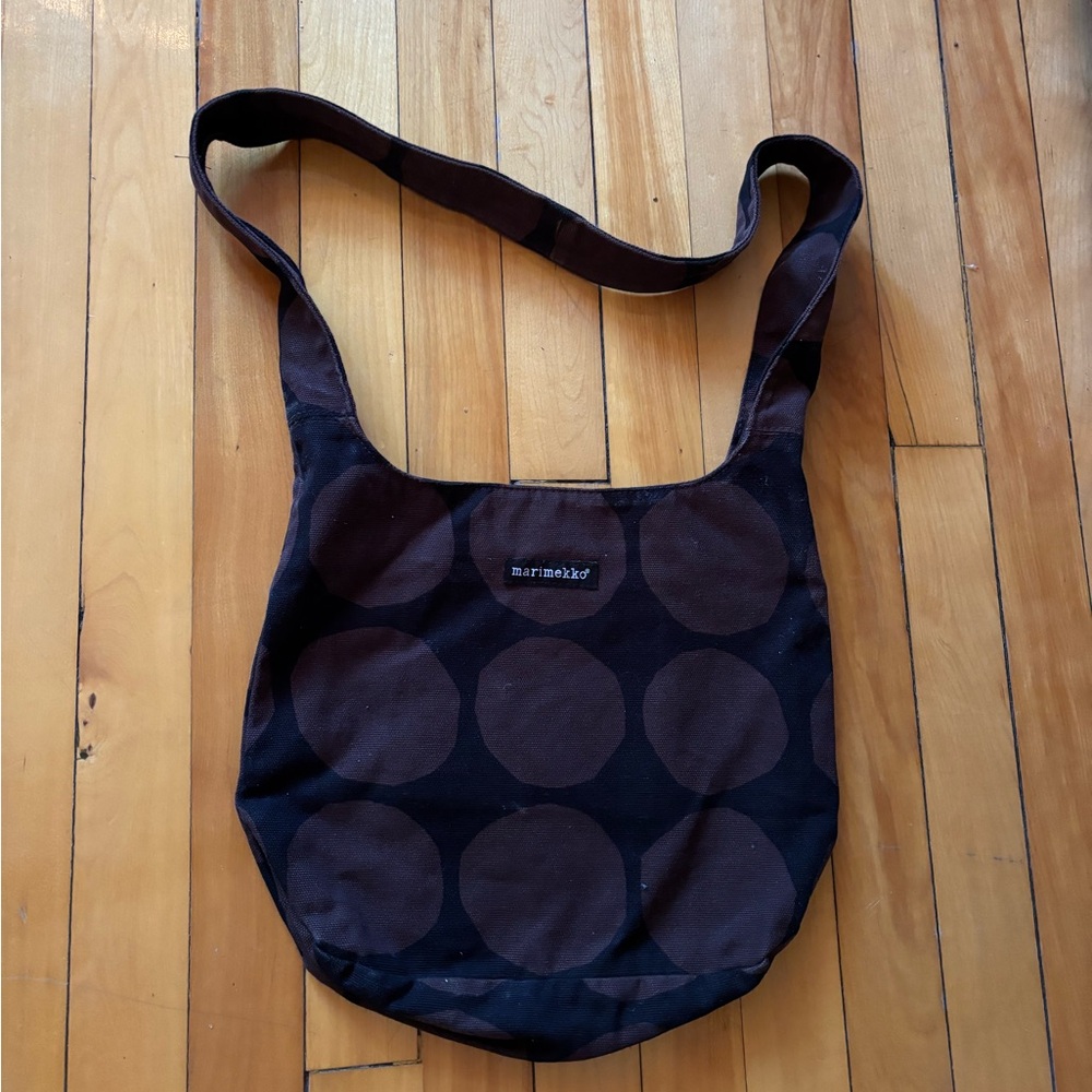 Marimekko Black and Dark Brown Polka Dot Shoulder Bag
